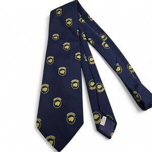 Vintage Saddle Club Wolverines Tie Navy Blue Polyester Logo Mens Necktie 56 Long